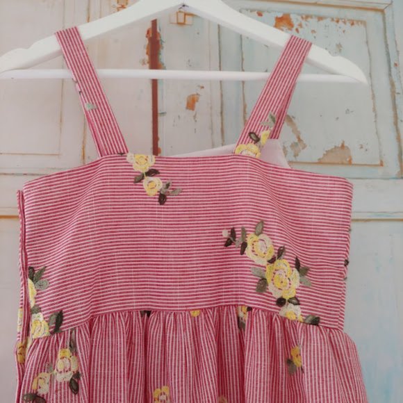 BONNIE JEAN stripe embroidered flower button jumper coverall/12/red wht yellow - Picture 9 of 10